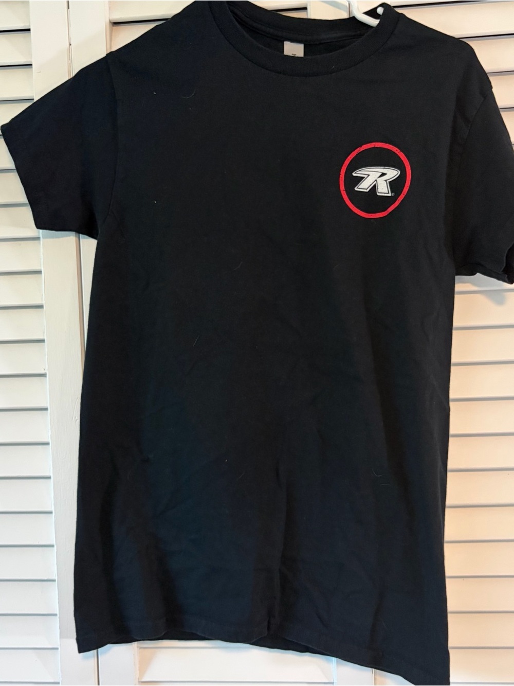 Gildan Black Short-Sleeve Crewneck Tee with Red and White Logo